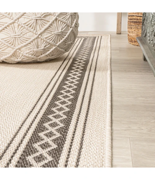Lucia Classic Diamond Border Cream/Black 2 ft. x 8 ft. Indoor/Outdoor Runner Rug