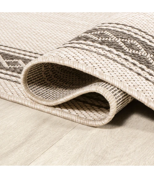 Lucia Classic Diamond Border Cream/Black 2 ft. x 8 ft. Indoor/Outdoor Runner Rug