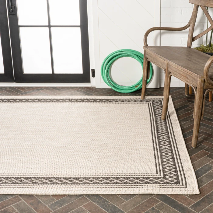 Lucia Classic Diamond Border Cream/Black 4 ft. x 6 ft. Indoor/Outdoor Area Rug