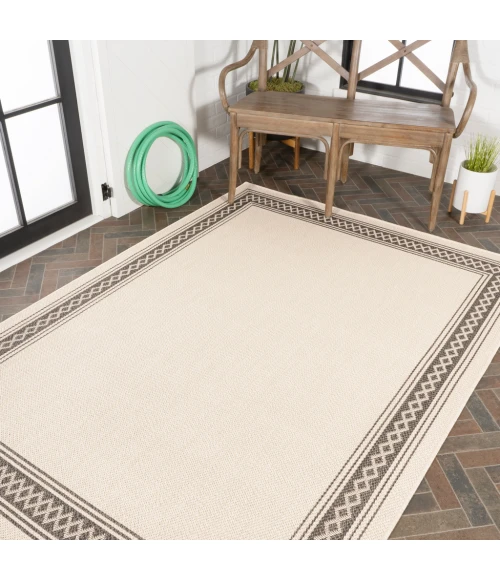 Lucia Classic Diamond Border Cream/Black 5 ft. x 8 ft. Indoor/Outdoor Area Rug