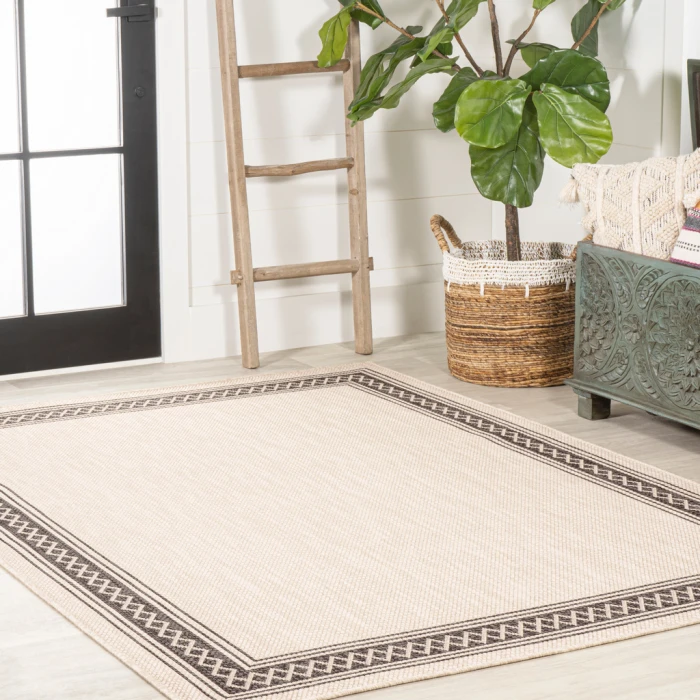 Lucia Classic Diamond Border Cream/Black 4 ft. x 6 ft. Indoor/Outdoor Area Rug