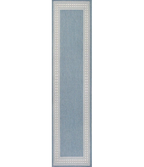 Lucia Classic Diamond Border Blue/Cream 2 ft. x 8 ft. Indoor/Outdoor Runner Rug