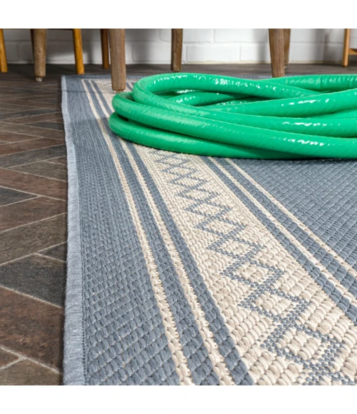 Lucia Classic Diamond Border Blue/Cream 2 ft. x 8 ft. Indoor/Outdoor Runner Rug
