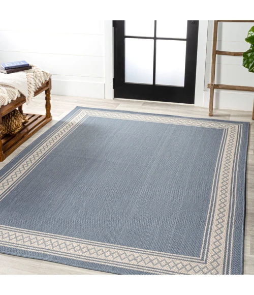 Lucia Classic Diamond Border Blue/Cream 5 ft. x 8 ft. Indoor/Outdoor Area Rug