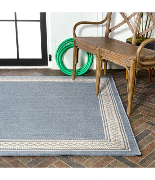Lucia Classic Diamond Border Blue/Cream 5 ft. x 8 ft. Indoor/Outdoor Area Rug