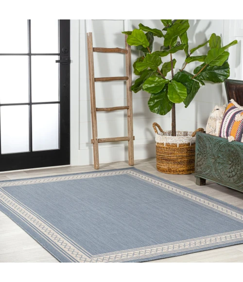 Lucia Classic Diamond Border Blue/Cream 5 ft. x 8 ft. Indoor/Outdoor Area Rug