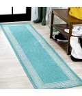 Lucia Classic Diamond Border Aqua/Light Gray 2 ft. x 8 ft. Indoor/Outdoor Runner Rug