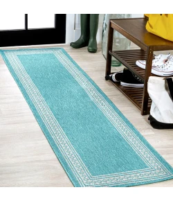 Jonathany Santa Monica SMB207D Aqua/Light Gray Area Rug 2 ft. X 8 ft. Runner