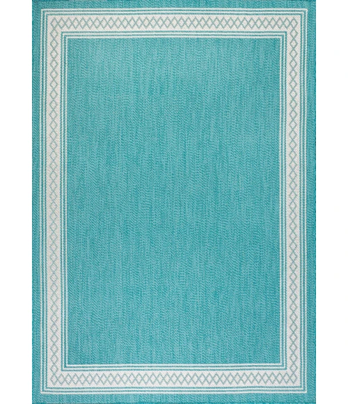 Lucia Classic Diamond Border Aqua/Light Gray 5 ft. x 8 ft. Indoor/Outdoor Area Rug