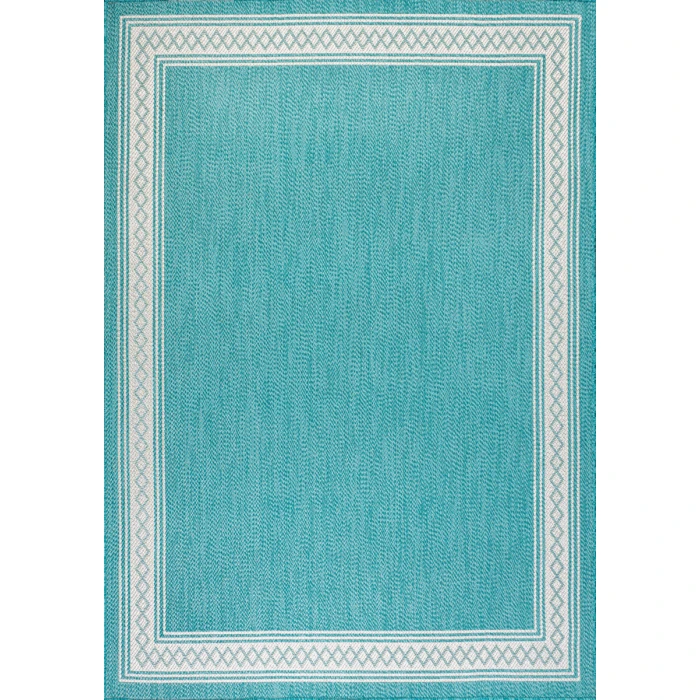 Lucia Classic Diamond Border Aqua/Light Gray 4 ft. x 6 ft. Indoor/Outdoor Area Rug