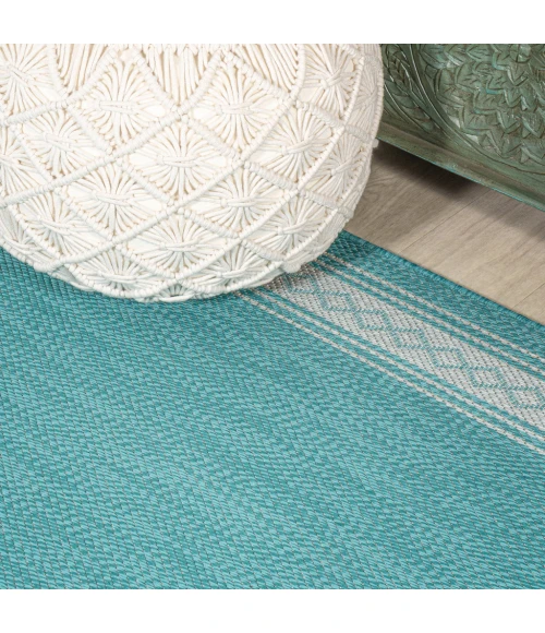 Lucia Classic Diamond Border Aqua/Light Gray 2 ft. x 8 ft. Indoor/Outdoor Runner Rug