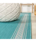 Lucia Classic Diamond Border Aqua/Light Gray 2 ft. x 8 ft. Indoor/Outdoor Runner Rug