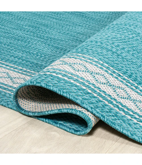 Lucia Classic Diamond Border Aqua/Light Gray 2 ft. x 8 ft. Indoor/Outdoor Runner Rug