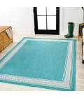Lucia Classic Diamond Border Aqua/Light Gray 5 ft. x 8 ft. Indoor/Outdoor Area Rug