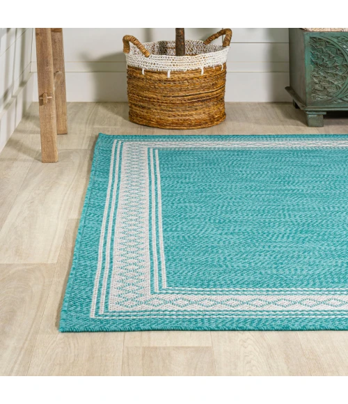 Lucia Classic Diamond Border Aqua/Light Gray 5 ft. x 8 ft. Indoor/Outdoor Area Rug
