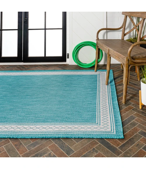 Lucia Classic Diamond Border Aqua/Light Gray 5 ft. x 8 ft. Indoor/Outdoor Area Rug