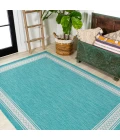 Lucia Classic Diamond Border Aqua/Light Gray 5 ft. x 8 ft. Indoor/Outdoor Area Rug