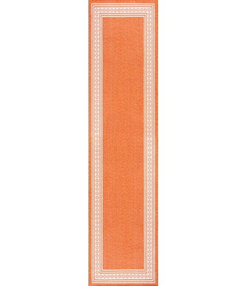 Lucia Classic Diamond Border Orange/Cream 2 ft. x 8 ft. Indoor/Outdoor Runner Rug