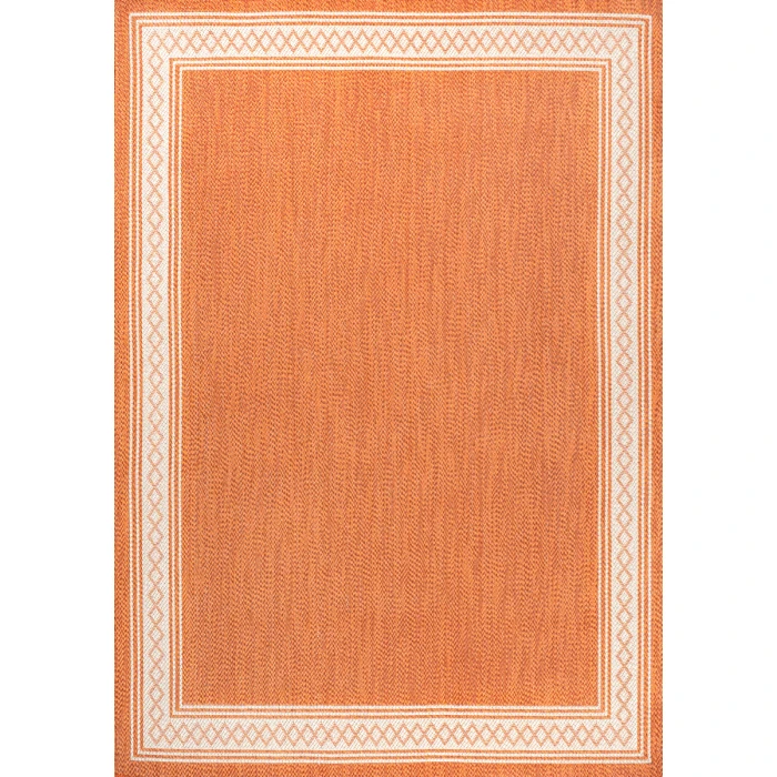 Lucia Classic Diamond Border Orange/Cream 4 ft. x 6 ft. Indoor/Outdoor Area Rug