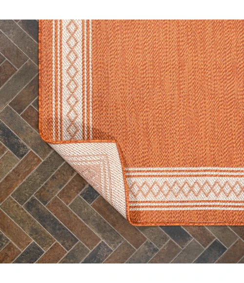 Lucia Classic Diamond Border Orange/Cream 2 ft. x 8 ft. Indoor/Outdoor Runner Rug