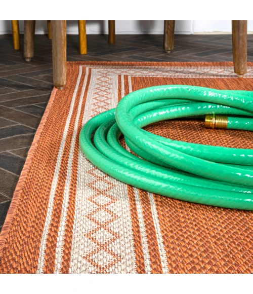 Lucia Classic Diamond Border Orange/Cream 2 ft. x 8 ft. Indoor/Outdoor Runner Rug