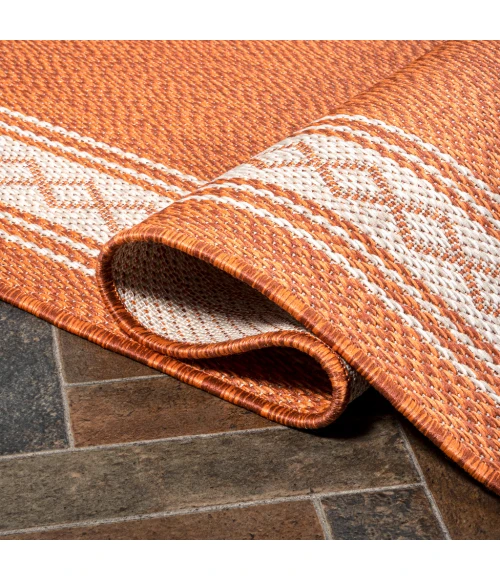 Lucia Classic Diamond Border Orange/Cream 2 ft. x 8 ft. Indoor/Outdoor Runner Rug