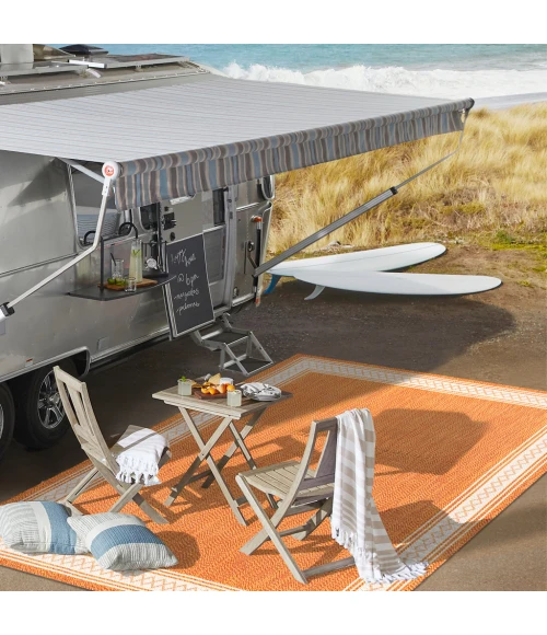 Lucia Classic Diamond Border Orange/Cream 2 ft. x 8 ft. Indoor/Outdoor Runner Rug