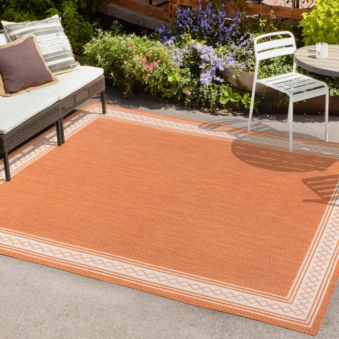 Lucia Classic Diamond Border Orange/Cream 4 ft. x 6 ft. Indoor/Outdoor Area Rug