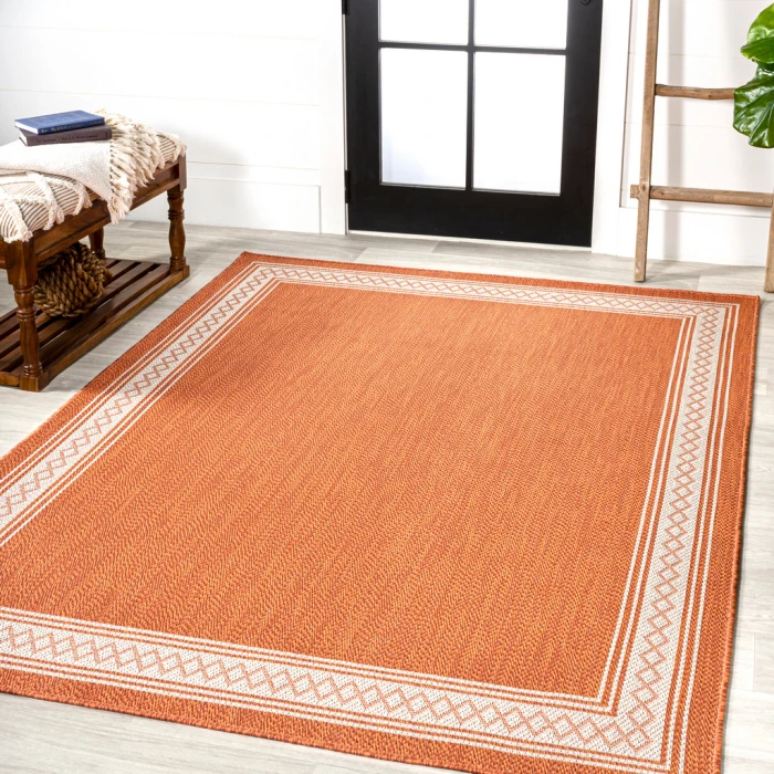 Lucia Classic Diamond Border Orange/Cream 4 ft. x 6 ft. Indoor/Outdoor Area Rug