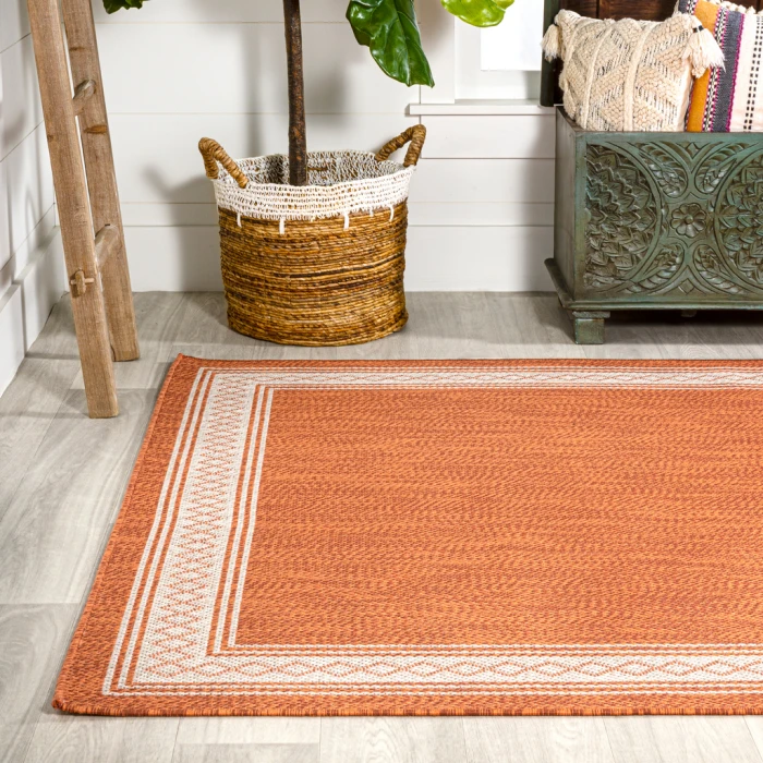 Lucia Classic Diamond Border Orange/Cream 4 ft. x 6 ft. Indoor/Outdoor Area Rug