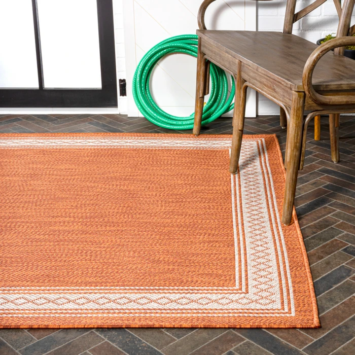 Lucia Classic Diamond Border Orange/Cream 4 ft. x 6 ft. Indoor/Outdoor Area Rug