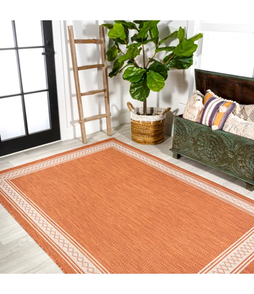 Lucia Classic Diamond Border Orange/Cream 4 ft. x 6 ft. Indoor/Outdoor Area Rug