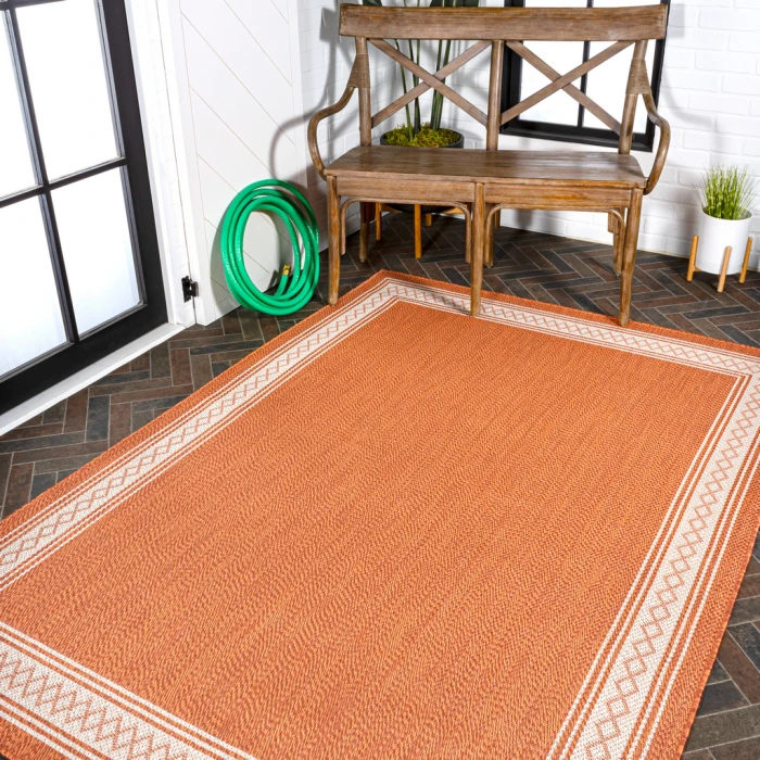 Lucia Classic Diamond Border Orange/Cream 4 ft. x 6 ft. Indoor/Outdoor Area Rug