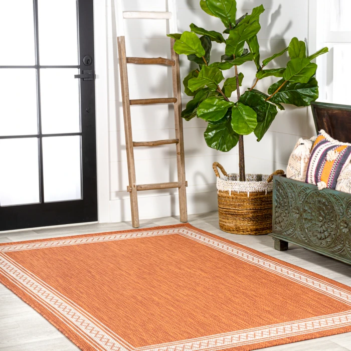 Lucia Classic Diamond Border Orange/Cream 4 ft. x 6 ft. Indoor/Outdoor Area Rug