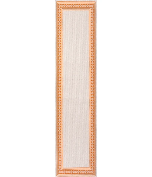 Lucia Classic Diamond Border Cream/Orange 2 ft. x 8 ft. Indoor/Outdoor Runner Rug