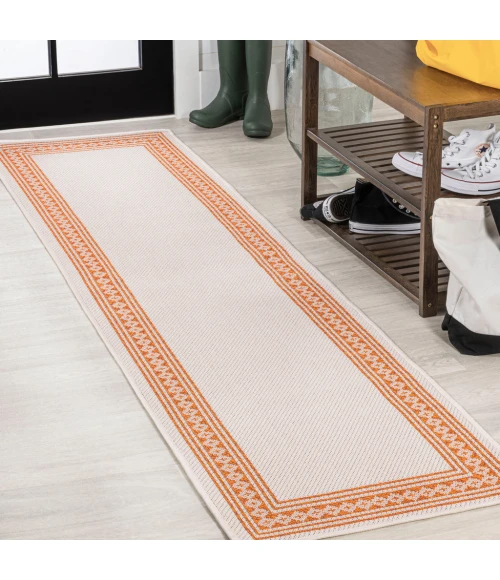 Lucia Classic Diamond Border Cream/Orange 2 ft. x 8 ft. Indoor/Outdoor Runner Rug