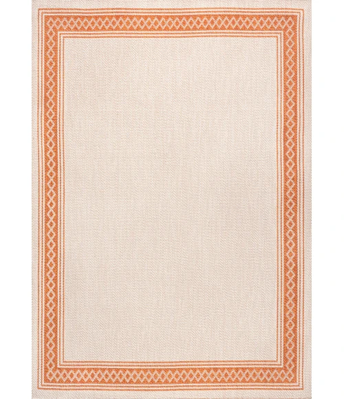 Lucia Classic Diamond Border Cream/Orange 8 ft. x 10 ft. Indoor/Outdoor Area Rug