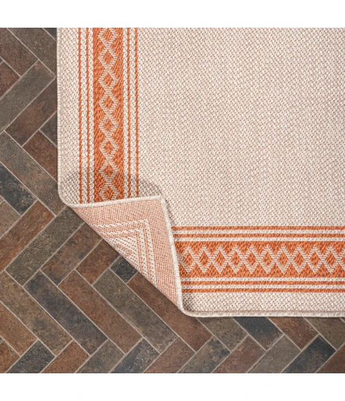 Lucia Classic Diamond Border Cream/Orange 2 ft. x 8 ft. Indoor/Outdoor Runner Rug