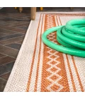 Lucia Classic Diamond Border Cream/Orange 2 ft. x 8 ft. Indoor/Outdoor Runner Rug