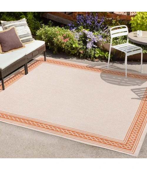 Lucia Classic Diamond Border Cream/Orange 8 ft. x 10 ft. Indoor/Outdoor Area Rug