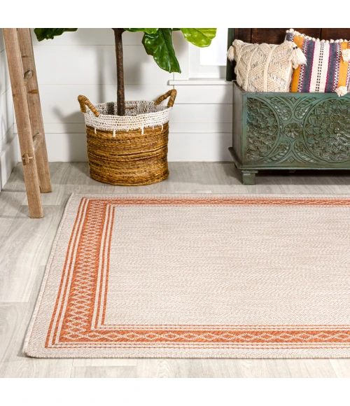 Lucia Classic Diamond Border Cream/Orange 8 ft. x 10 ft. Indoor/Outdoor Area Rug