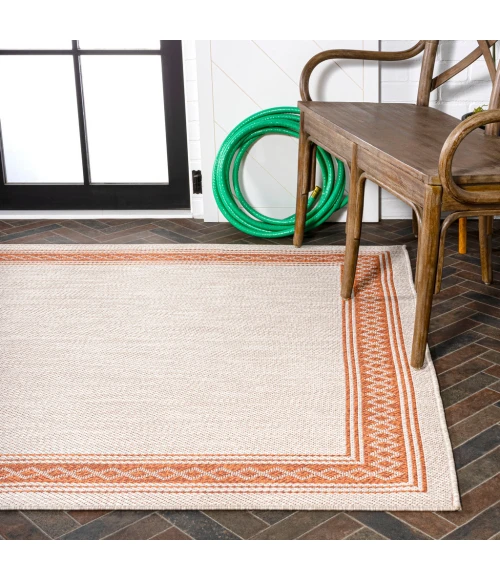 Lucia Classic Diamond Border Cream/Orange 8 ft. x 10 ft. Indoor/Outdoor Area Rug