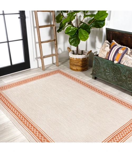 Lucia Classic Diamond Border Cream/Orange 8 ft. x 10 ft. Indoor/Outdoor Area Rug