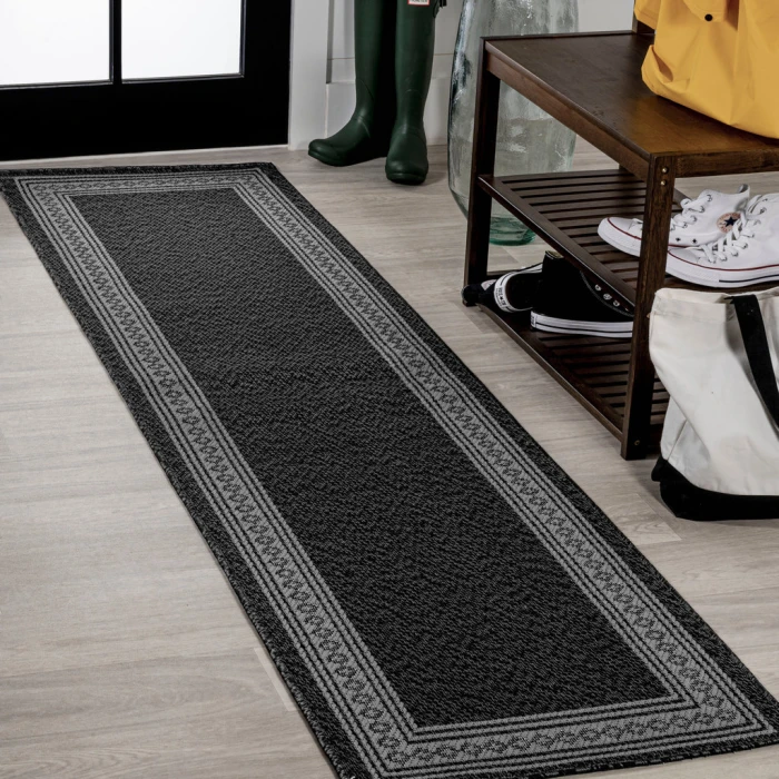 Lucia Classic Diamond Border Black/Gray 2 ft. x 8 ft. Indoor/Outdoor Runner Rug