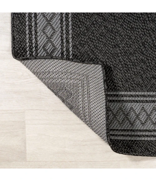 Lucia Classic Diamond Border Black/Gray 2 ft. x 8 ft. Indoor/Outdoor Runner Rug