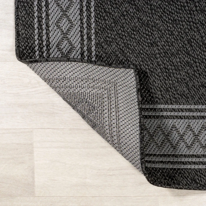 Lucia Classic Diamond Border Black/Gray 2 ft. x 8 ft. Indoor/Outdoor Runner Rug