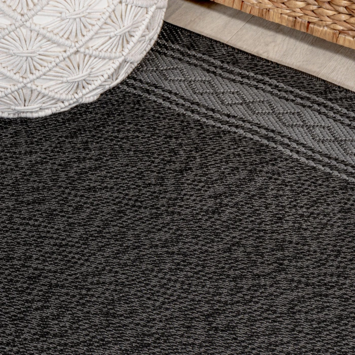 Lucia Classic Diamond Border Black/Gray 2 ft. x 8 ft. Indoor/Outdoor Runner Rug
