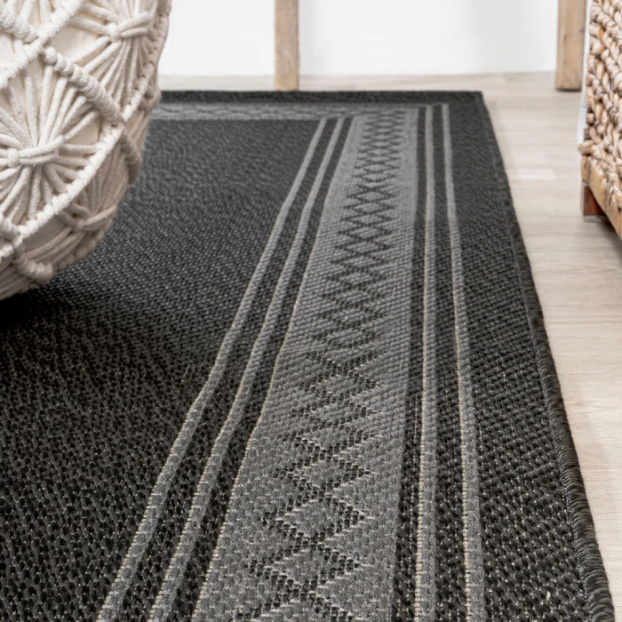 Lucia Classic Diamond Border Black/Gray 2 ft. x 8 ft. Indoor/Outdoor Runner Rug