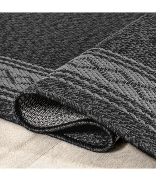 Lucia Classic Diamond Border Black/Gray 2 ft. x 8 ft. Indoor/Outdoor Runner Rug