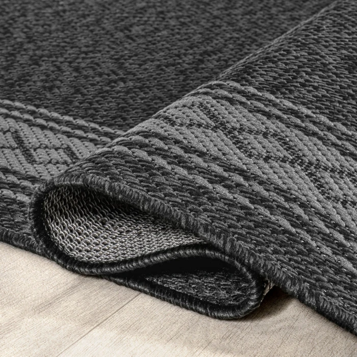Lucia Classic Diamond Border Black/Gray 2 ft. x 8 ft. Indoor/Outdoor Runner Rug